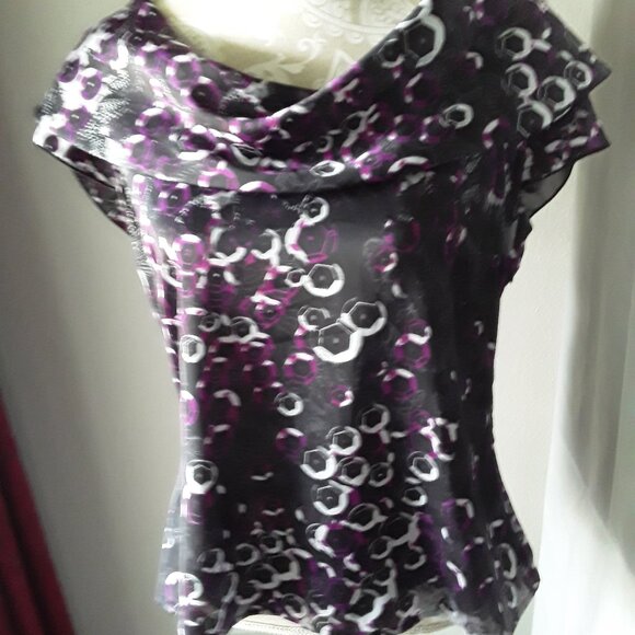 Worthington Tops - Worthington colorful purple and gray floral cowl neck top size L